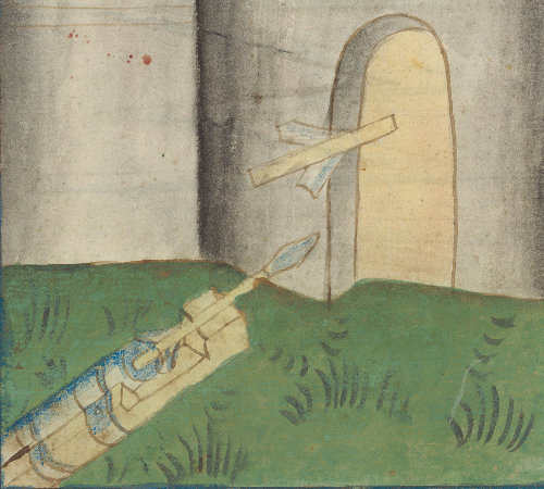Pfeilbüchse mit einem Treffer, Kriegstechnik, um 1420-1440 - Zentralbibliothek Zürich Ms. Rh. hist. 33B Fol. 125r